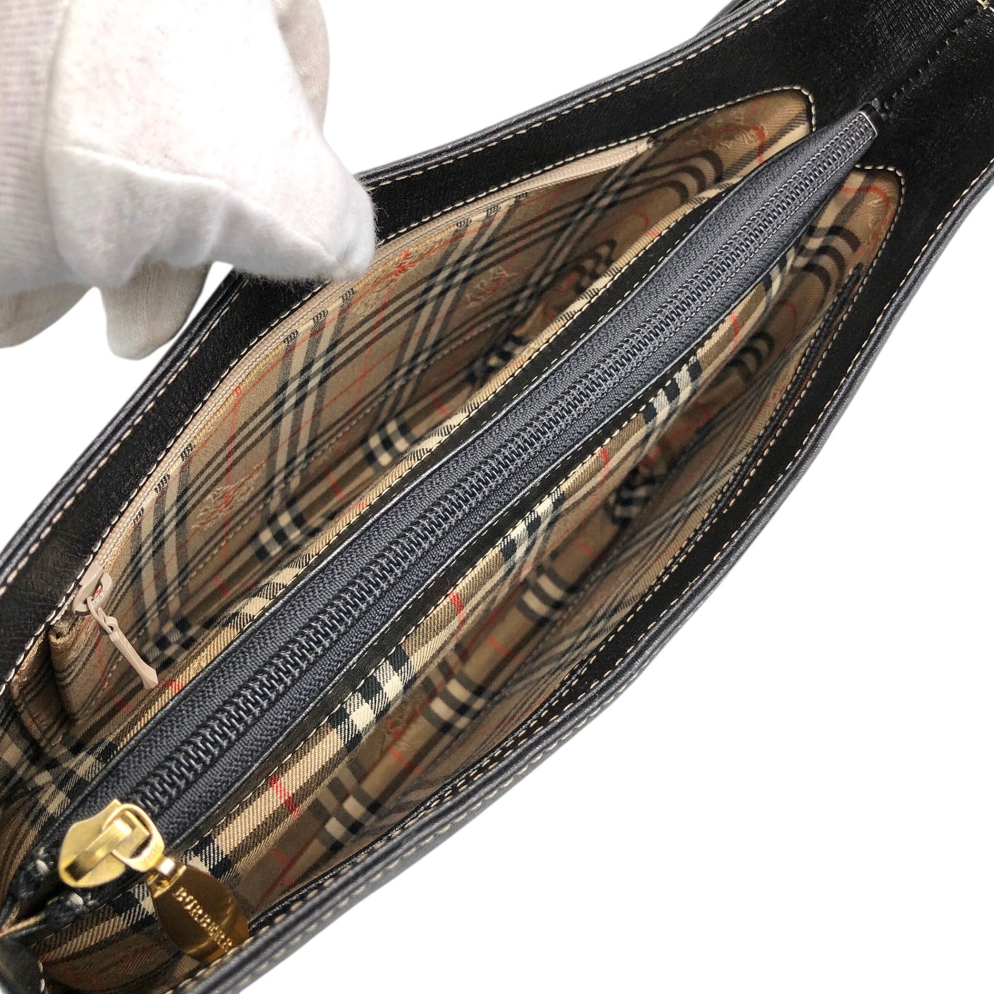 BURBERRY Logo Shoulder bag Hobobag Black Vintage xfbinh