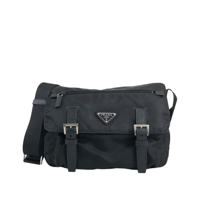 PRADA Tessuto Triangle Logo Shoulder bag Black Vintage t2gb5a