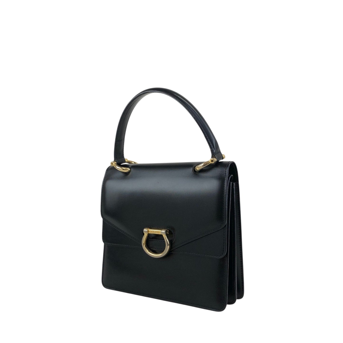 CELINE Double Flap Handbag Black Vintage teziwg