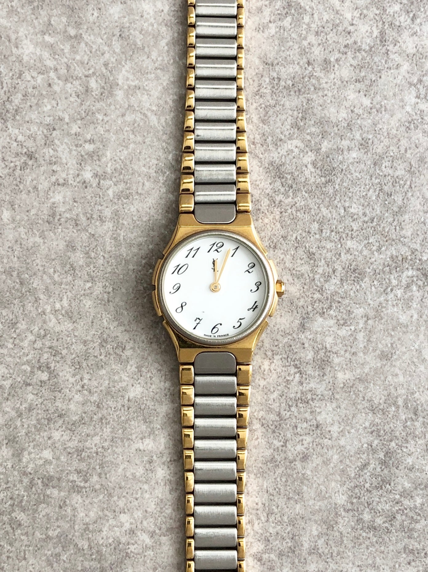 Yves Saint Laurent YSL Logo Quartz Watch Silver×Gold Vintage uevfdd