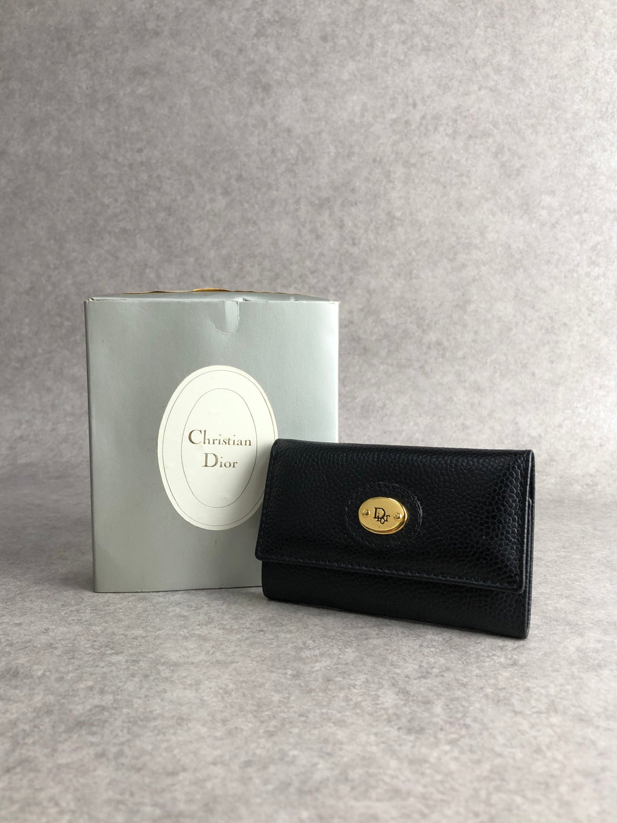 Christian Dior Logo Key Case Black Vintage jcym25