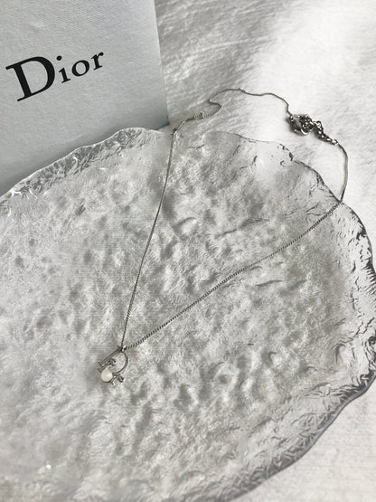 Christian Dior Logo Motif Necklace Silver Vintage 2fject