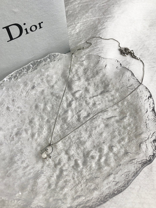 Christian Dior Logo Motif Necklace Silver Vintage 2fject