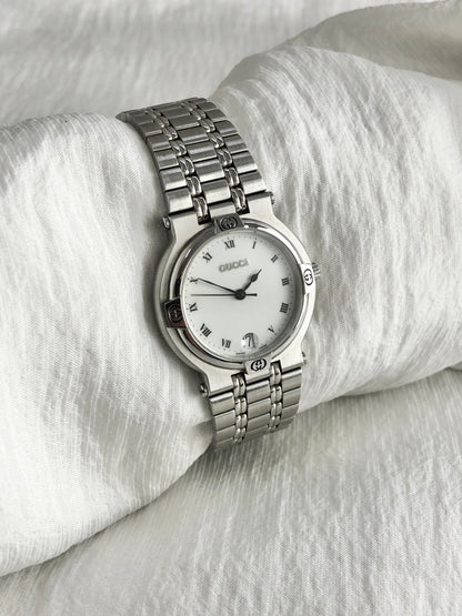 GUCCI Logo Quartz Watch Silver 9100M Vintage yxt2b6