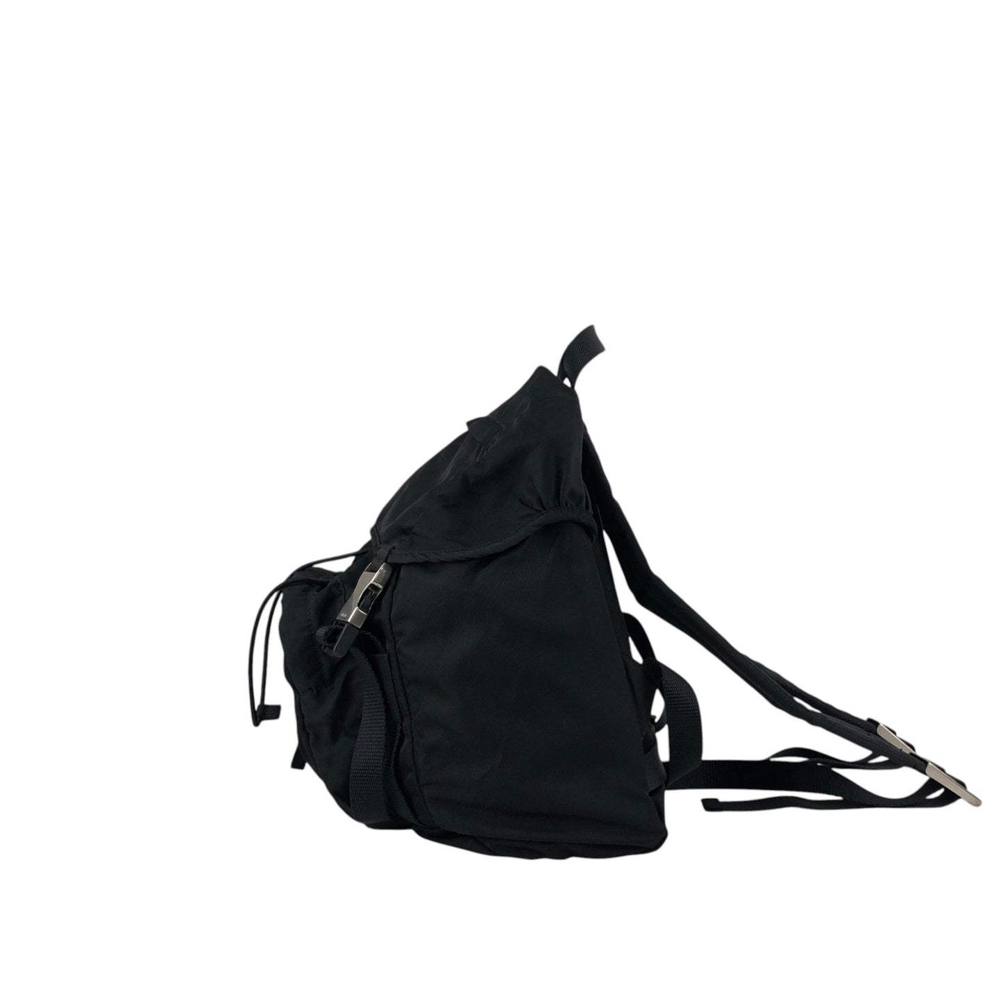 PRADA Tessuto Triangle Logo Front Buckle Backpack Black Vintage ynp78c