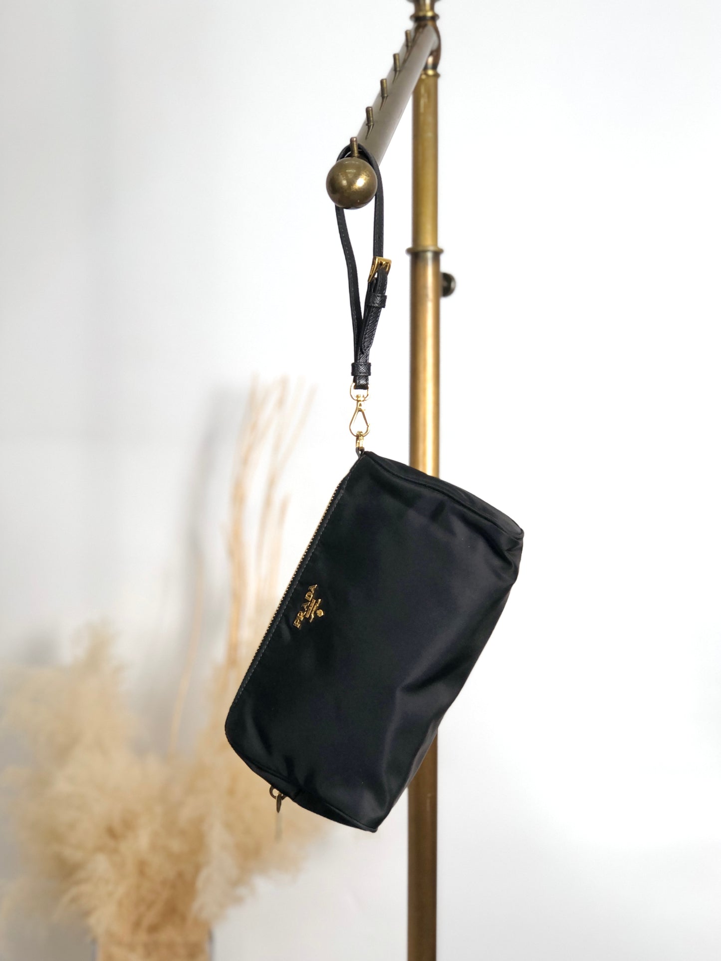 PRADA Logo  Small Handbag Pouch Black Vintage gnc6de