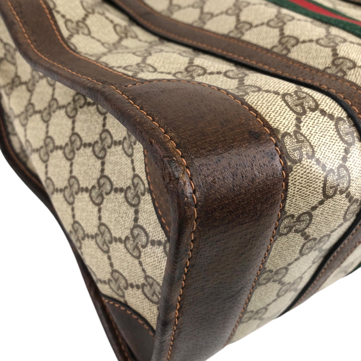 GUCCI Sherry Line GG Canvas Handbag Boston bag Brown Vintage pcefbw