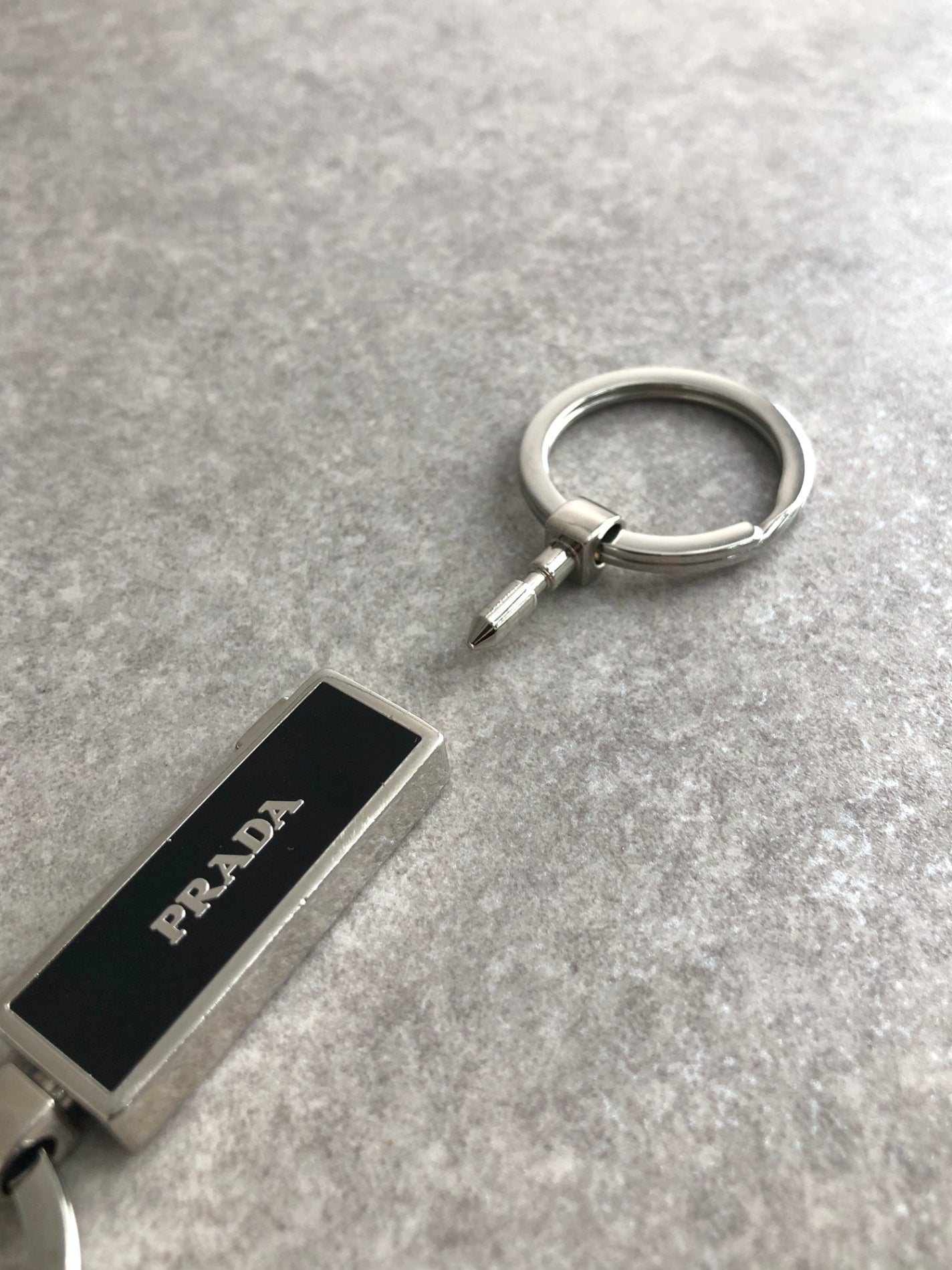 PRADA Logo Motif Key Ring Silver×Black Vintage zupz35