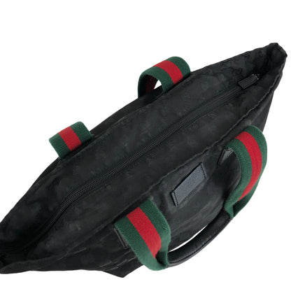 GUCCI Sherry Line GG Canvas Leather Handbag Black Vintage gjg75f