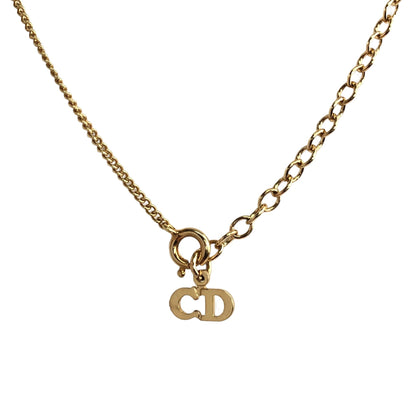 Christian Dior CD Logo Rhinestone Necklace Gold Vintage x6py56
