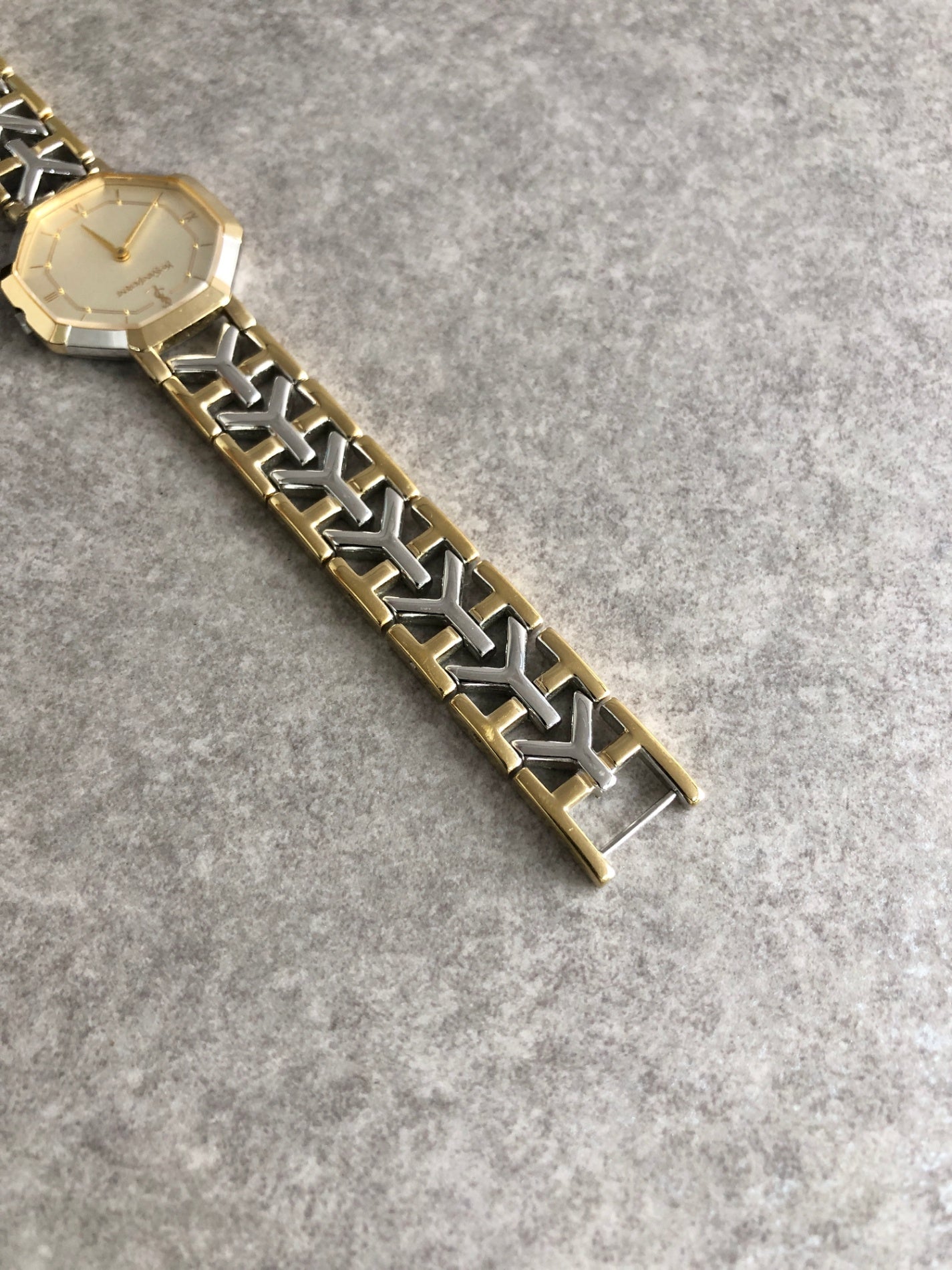 Yves Saint Laurent YSL Logo Watch Silver×Gold 4620-E62143 Vintage tivs5z