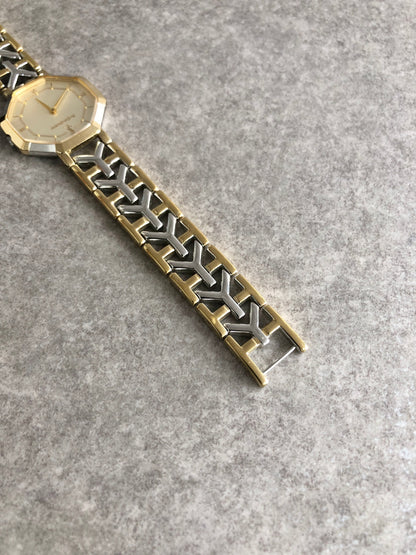 Yves Saint Laurent YSL Logo Watch Silver×Gold 4620-E62143 Vintage tivs5z