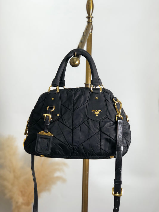 PRADA Logo Two-way Handbag Shoulder bag Black Vintage aw3e2f