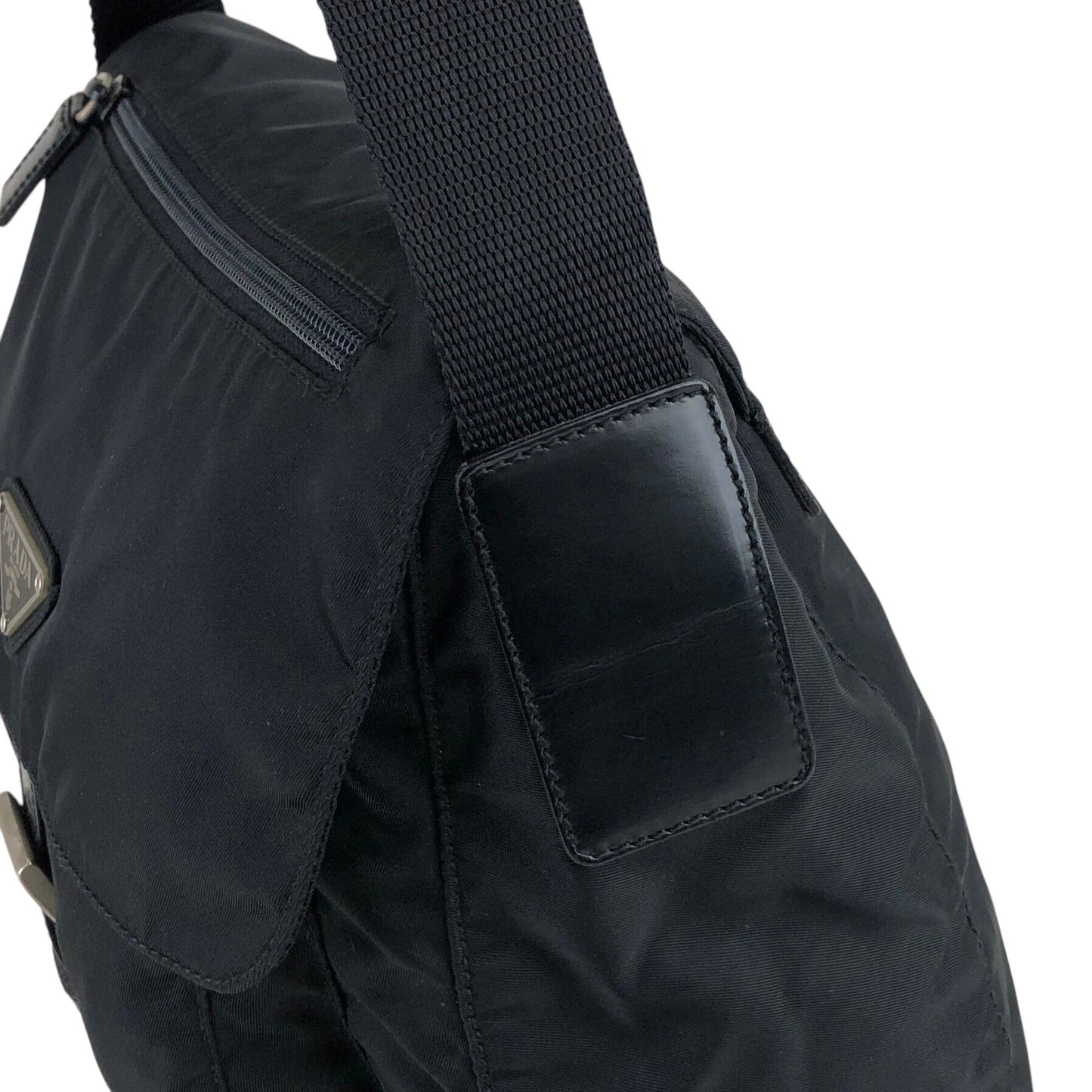 PRADA Triangle Logo Front Buckle Shoulder bag Black Vintage cxgmd6
