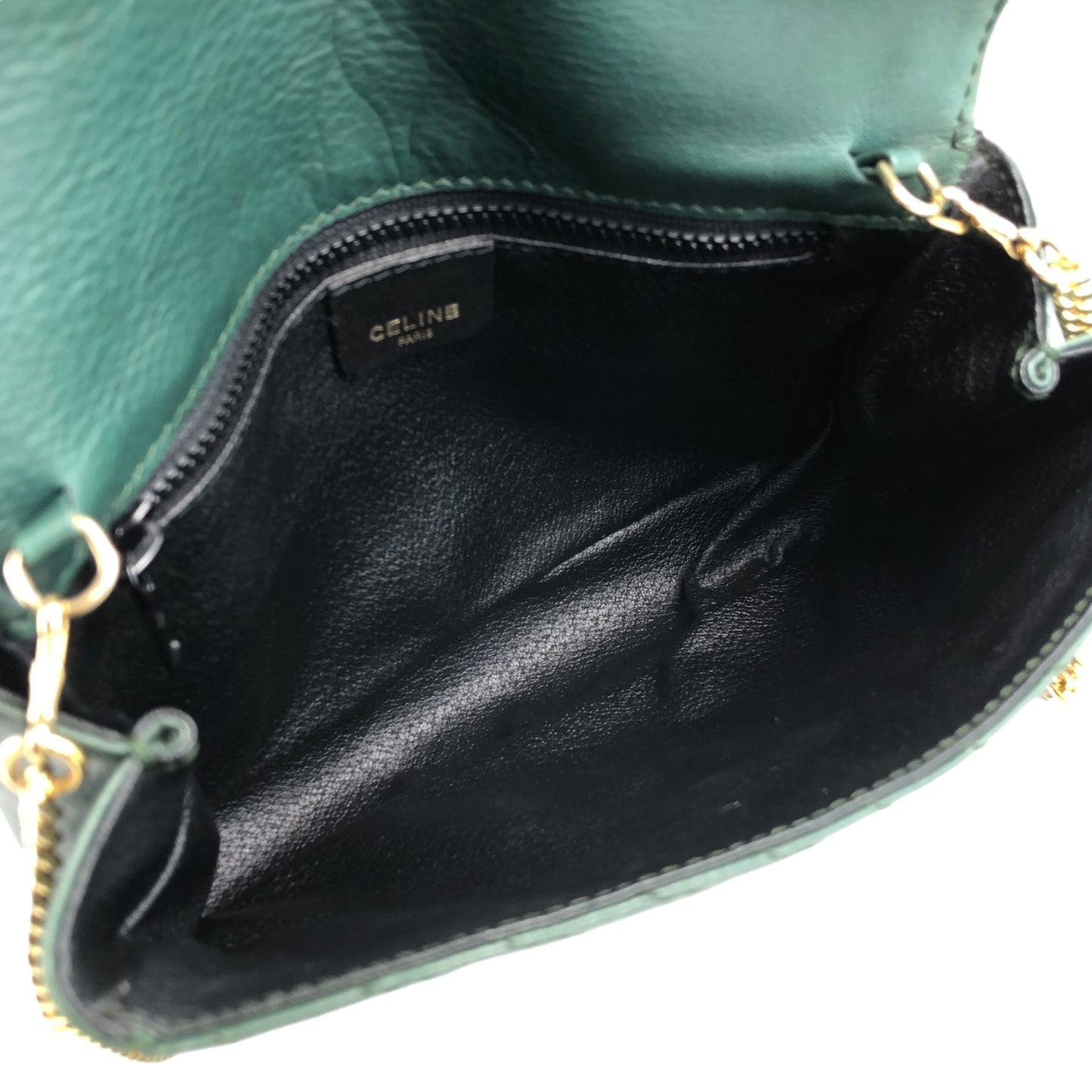 CELINE Triomphe Bias Stitch Chain Shoulder bag Green Vintage a3zrf7