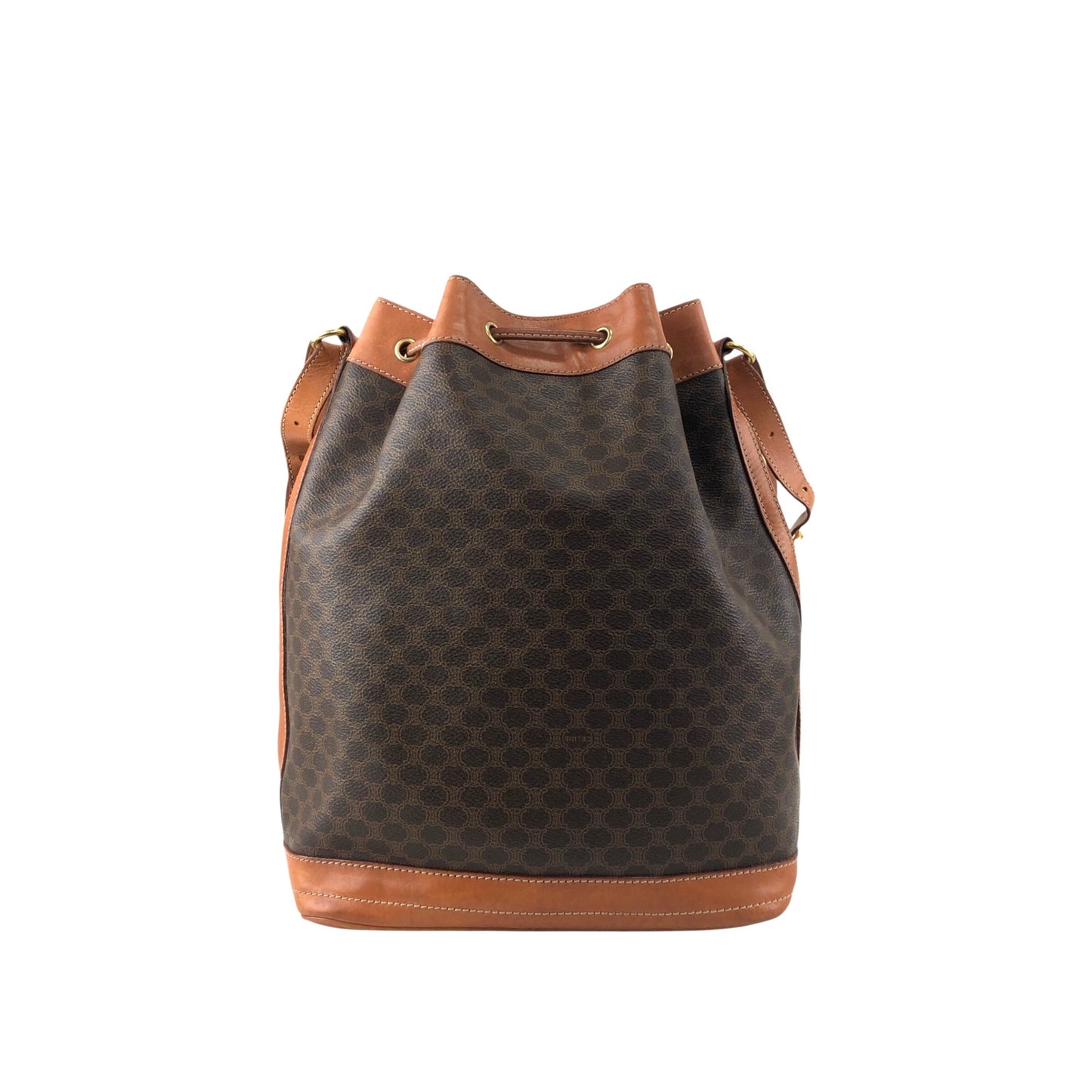 CELINE Macadam Blason Drawstring Shoulder bag Brown Vintage epwjhg