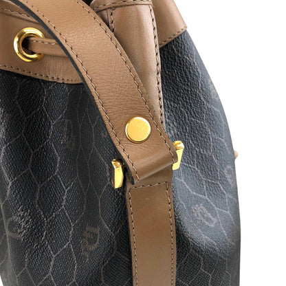 Christian Dior Honeycomb Pattern Drawstring Shoulder bag Black×Beige Vintage bgh644