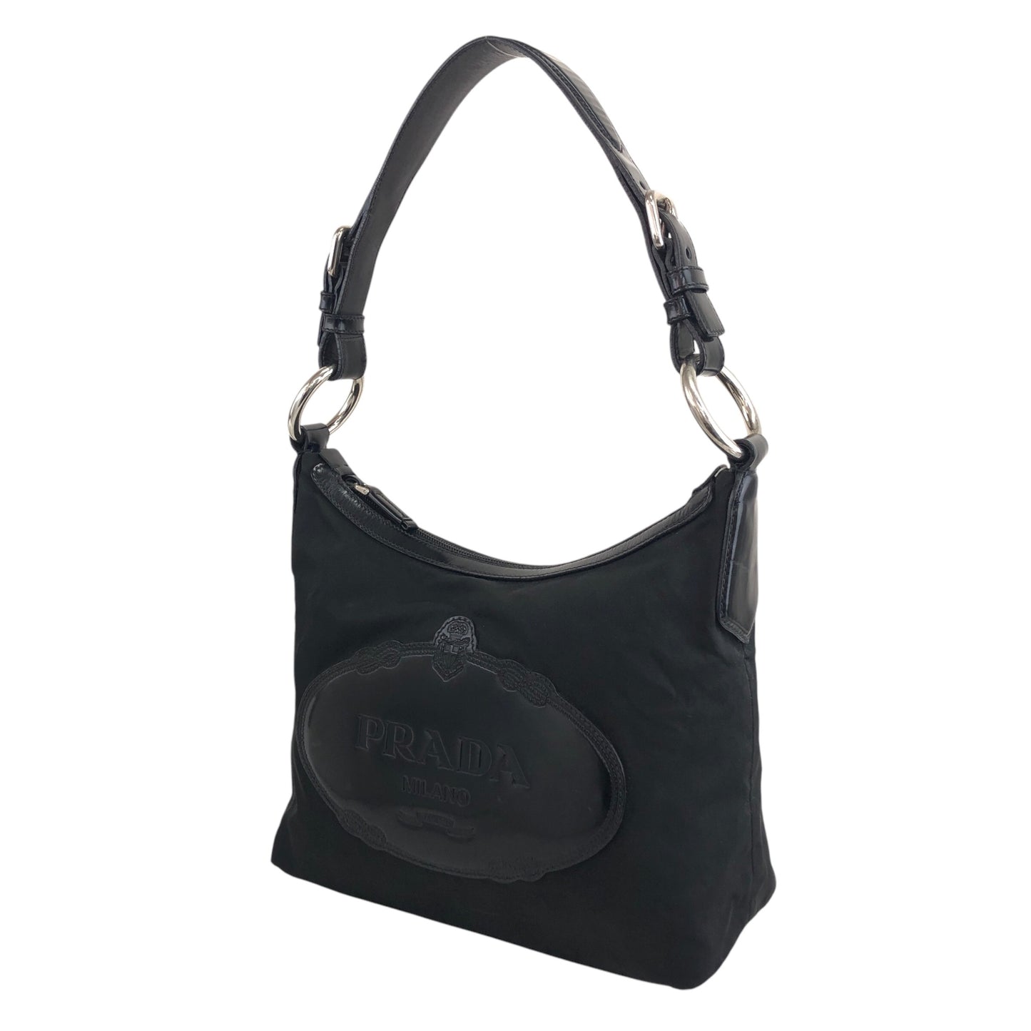 PRADA Logo Shoulder bag Hobobag Black Vintage wr3yar