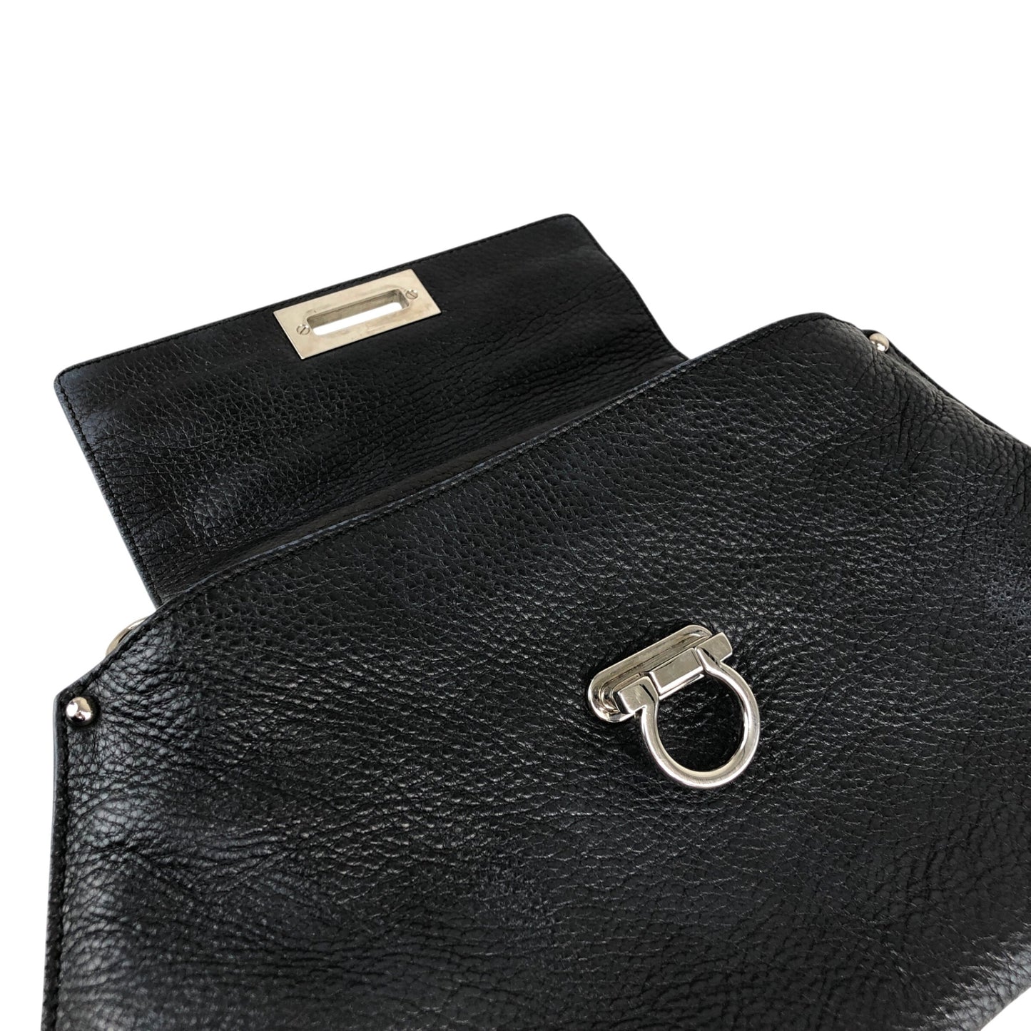 Salvatore Ferragamo Gancini Two-way Handbag Shoulder bag Black Vintage 82dd4b