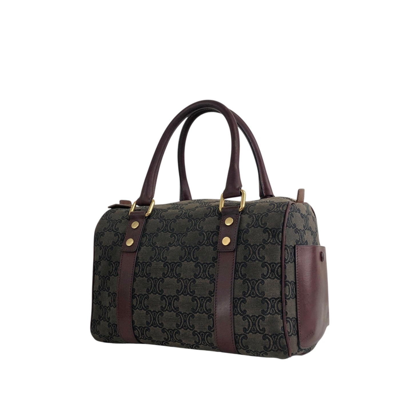 CELINE Blason Small Boston bag Handbag Gray Bordeaux Vintage iksjrc