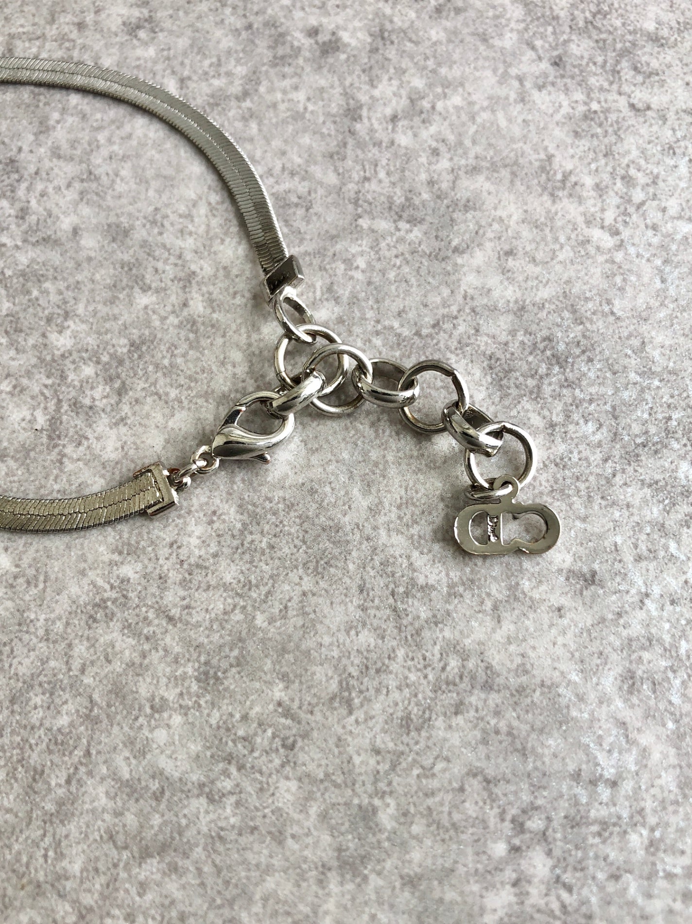 Christian Dior CD Logo Ribbon Motif Bracelet Silver Vintage p5ds86