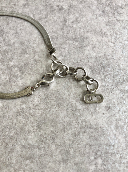 Christian Dior CD Logo Ribbon Motif Bracelet Silver Vintage p5ds86