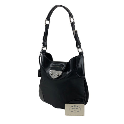 PRADA Logo Front Lock Shoulder bag Black Vintage jh2gpw