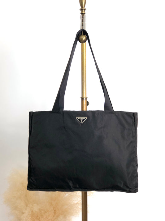 PRADA Tessuto Triangle Logo Totebag Black Vintage cxjc8u