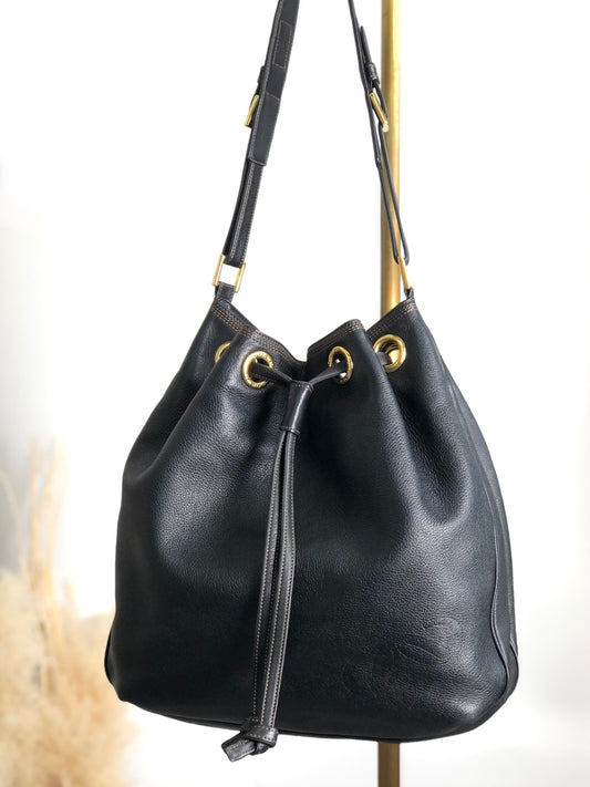 LOEWE Anagram Drawstring Shoulder bag Black Vintage xem44m