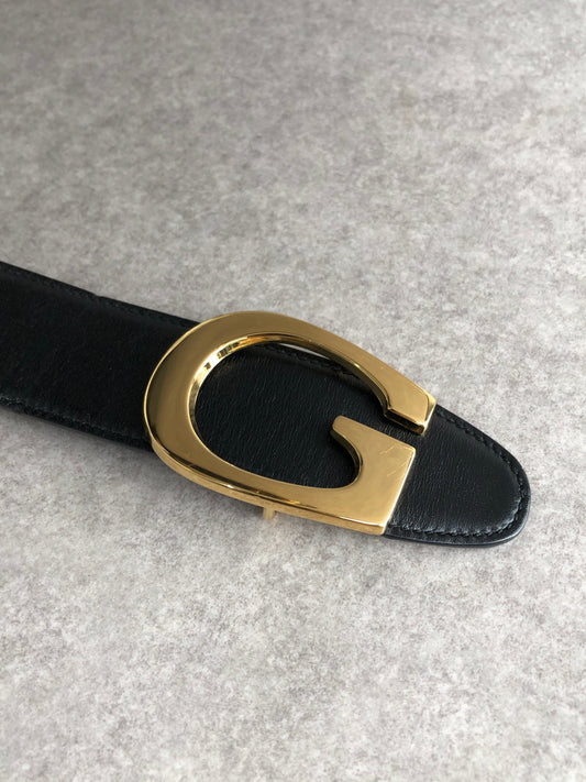 GUCCI G Motif Belt Black Vintage s72urx
