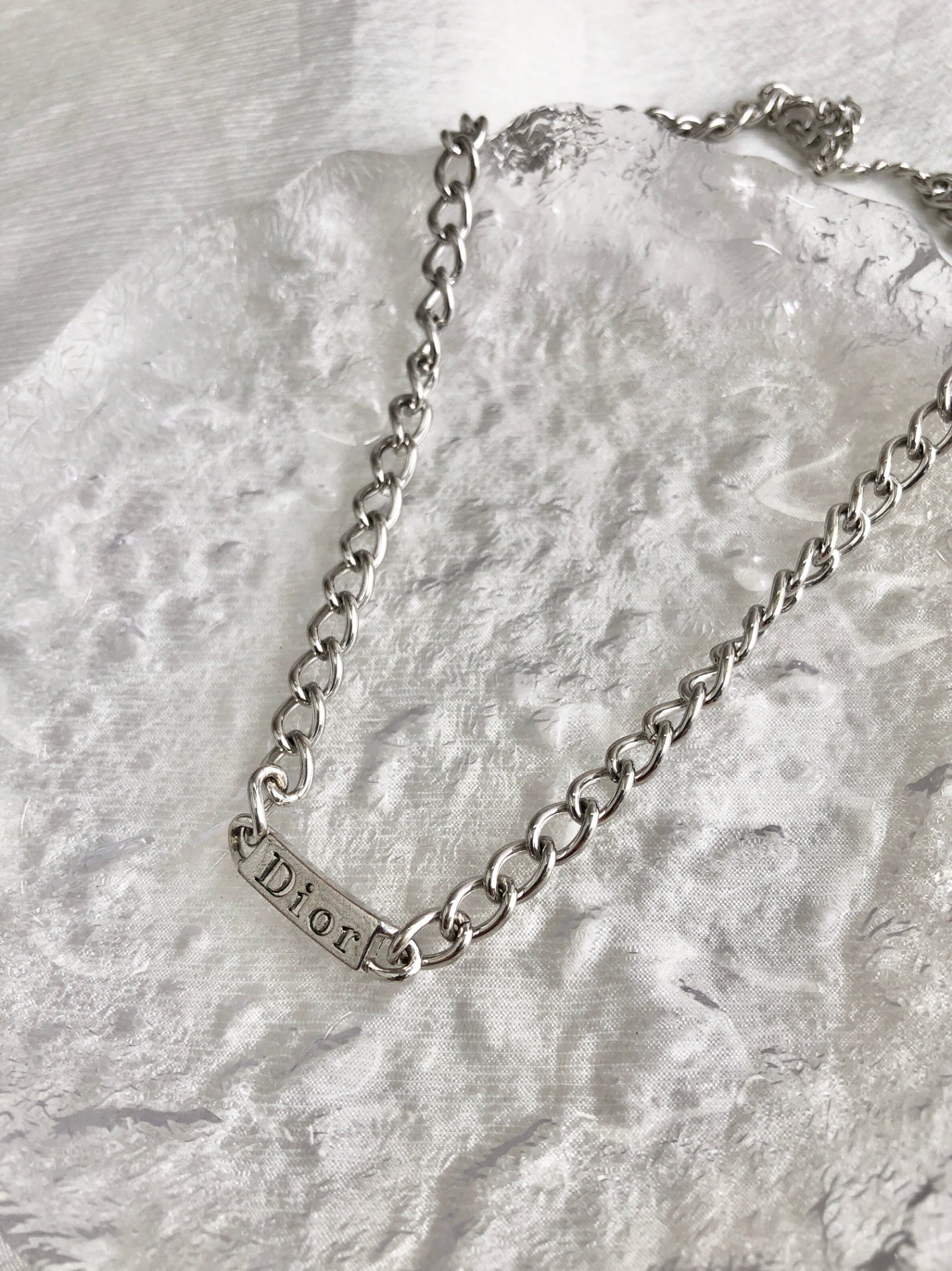 Christian Dior Logo Necklace Silver Vintage bbrkni