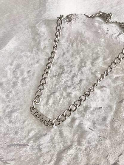 Christian Dior Logo Necklace Silver Vintage bbrkni