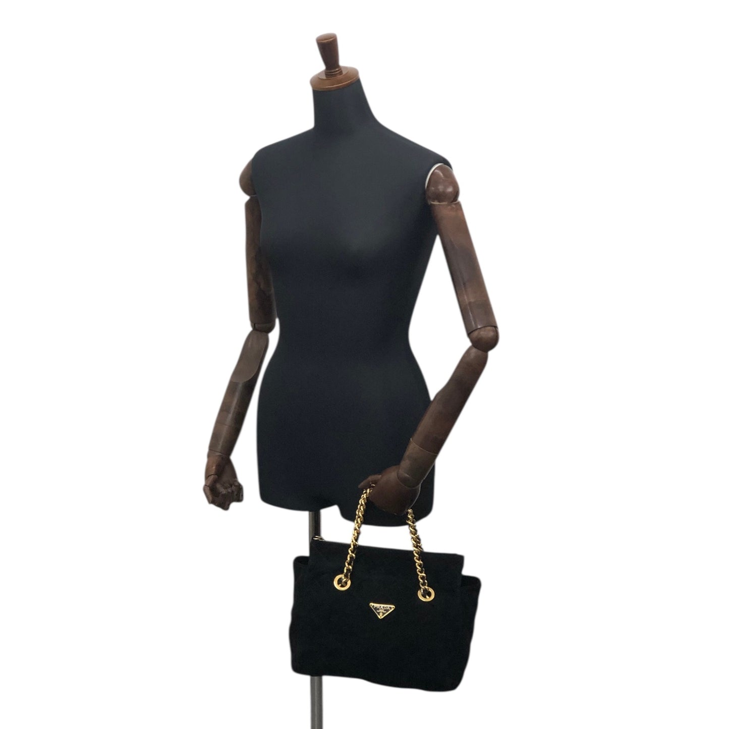 PRADA Triangle Logo Chain Shoulder bag Black Vintage t7p4ej