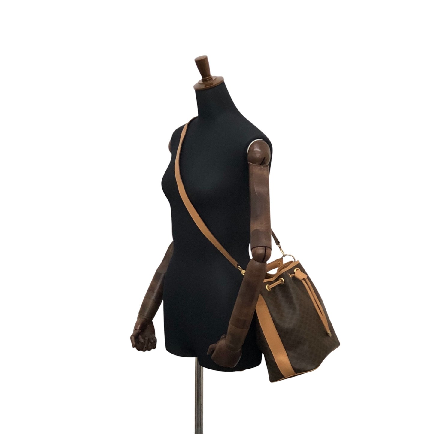 CELINE Macadam Drawstring Shoulder bag Brown Vintage 4wnnyy