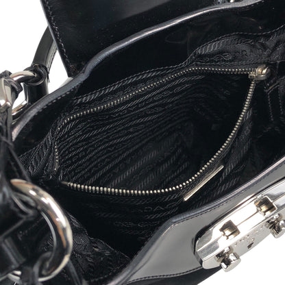 PRADA Logo Front Lock Shoulder bag Black Vintage jh2gpw