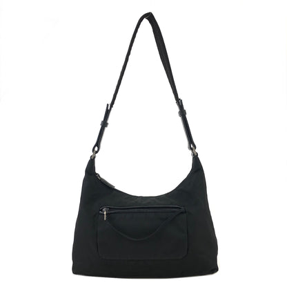 PRADA Triangle Logo Nylon Shoulder bag Hobobag Black Vintage bbyjfb
