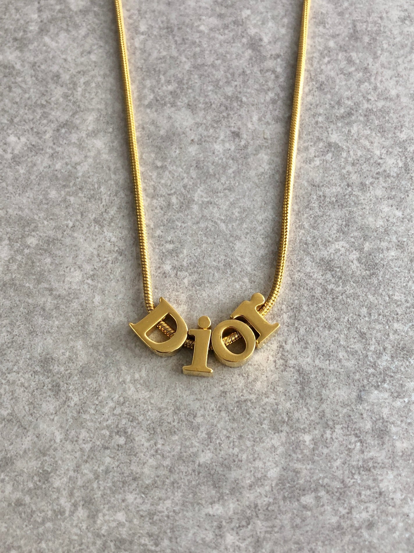 Christian Dior Logo Motif Necklace Gold Vintage irjb58