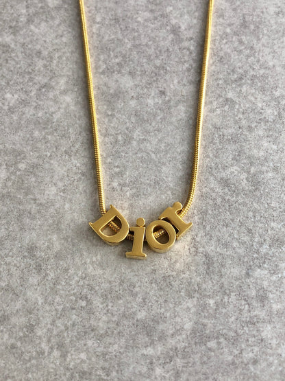 Christian Dior Logo Motif Necklace Gold Vintage irjb58