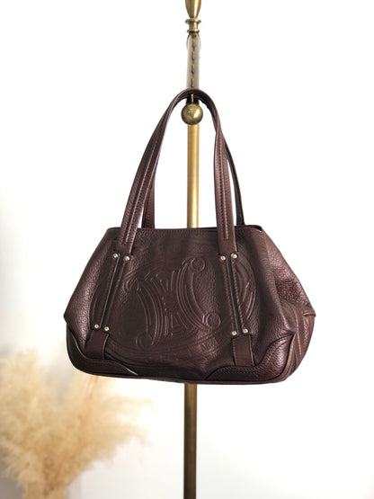 CELINE Blason Handbag Brown Vintage 3gv622