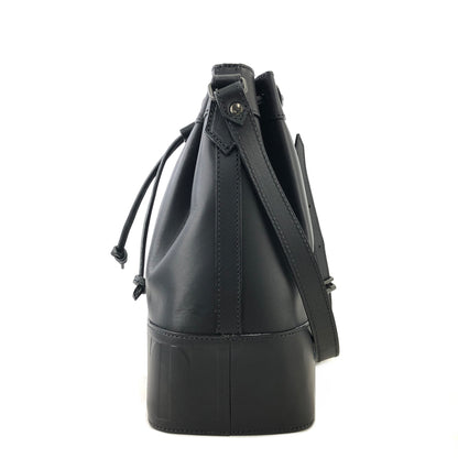 VALENTINO GARAVANI Logo Leather Drawstring Shoulder bag Black Vintage vxthd4