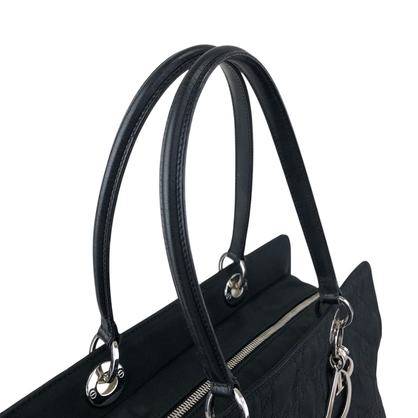 Christian Dior Cannage Logo Charm Handbag Black Vintage bceacw