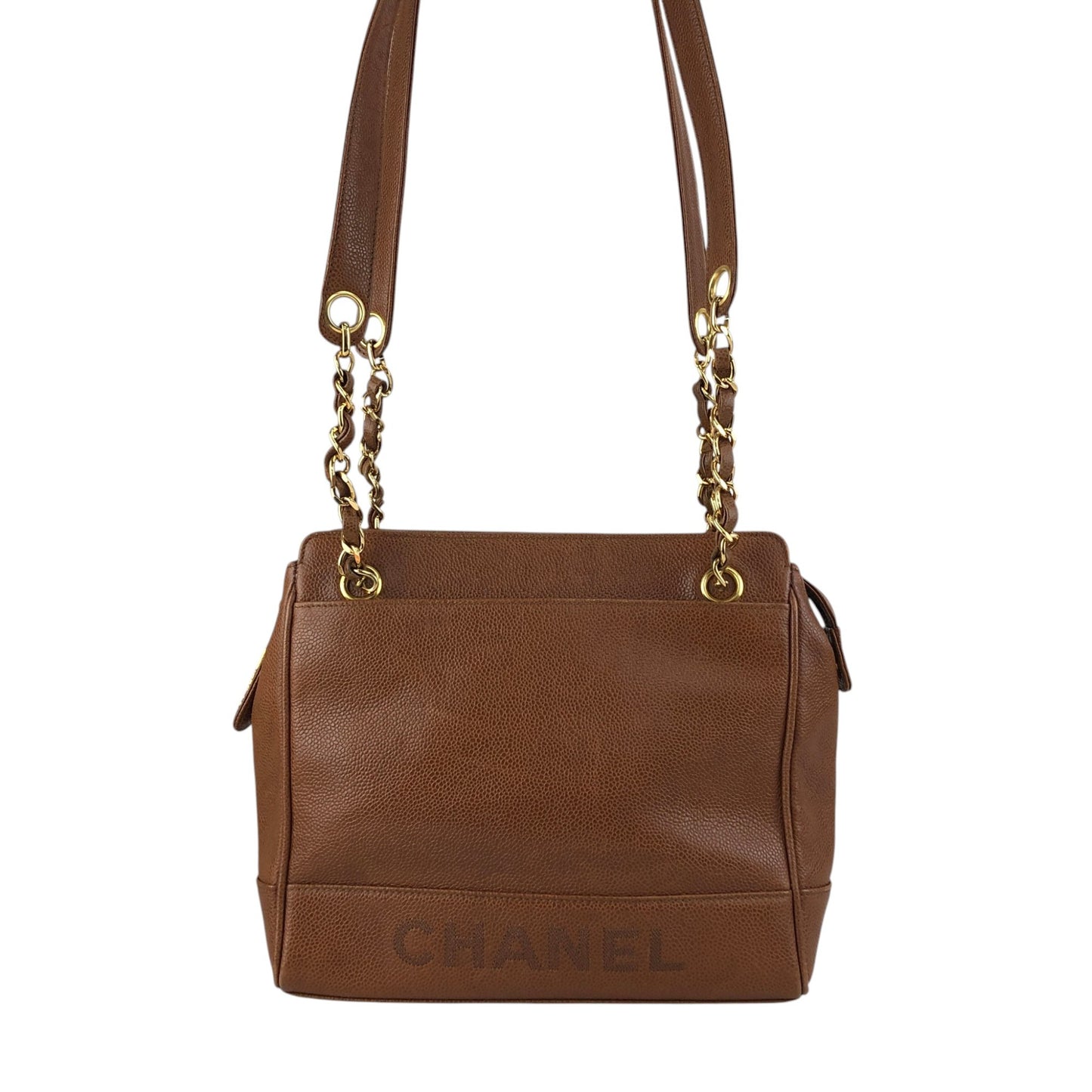 CHANEL Logo Shoulder bag Brown Vintage xufczz