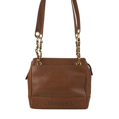CHANEL Logo Shoulder bag Brown Vintage xufczz