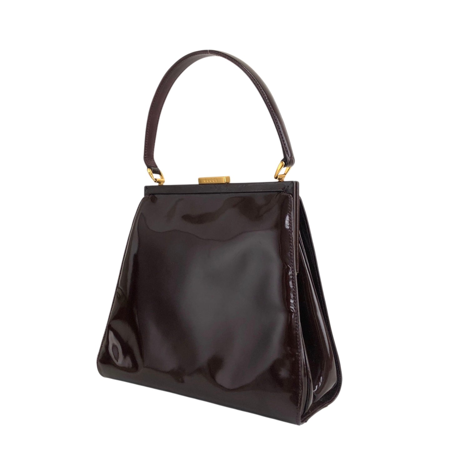 GUCCI Metal Clasp Handbag Brown Vintage ew3gks