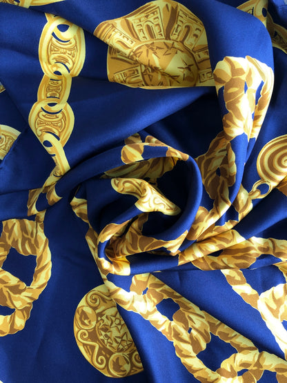 CELINE Starball SILK Scarf Navy×Gold Vintage m4xykh