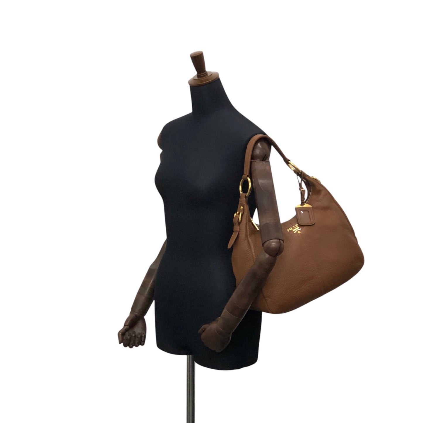 PRADA Logo Shoulder bag Hobobag Brown Vintage vbntex