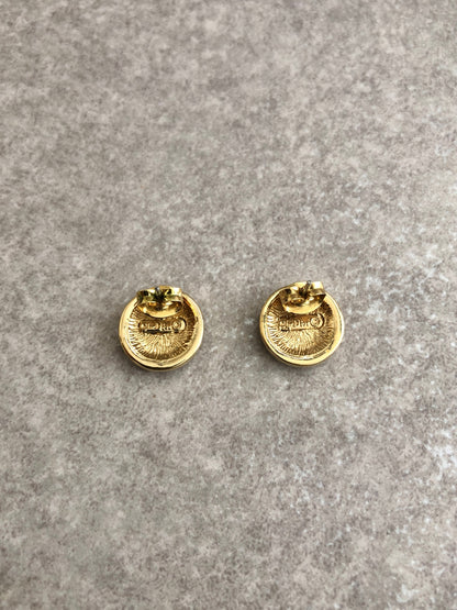 Christian Dior CD Logo Rhinestone Pierced Black×Gold Vintage ayjypj