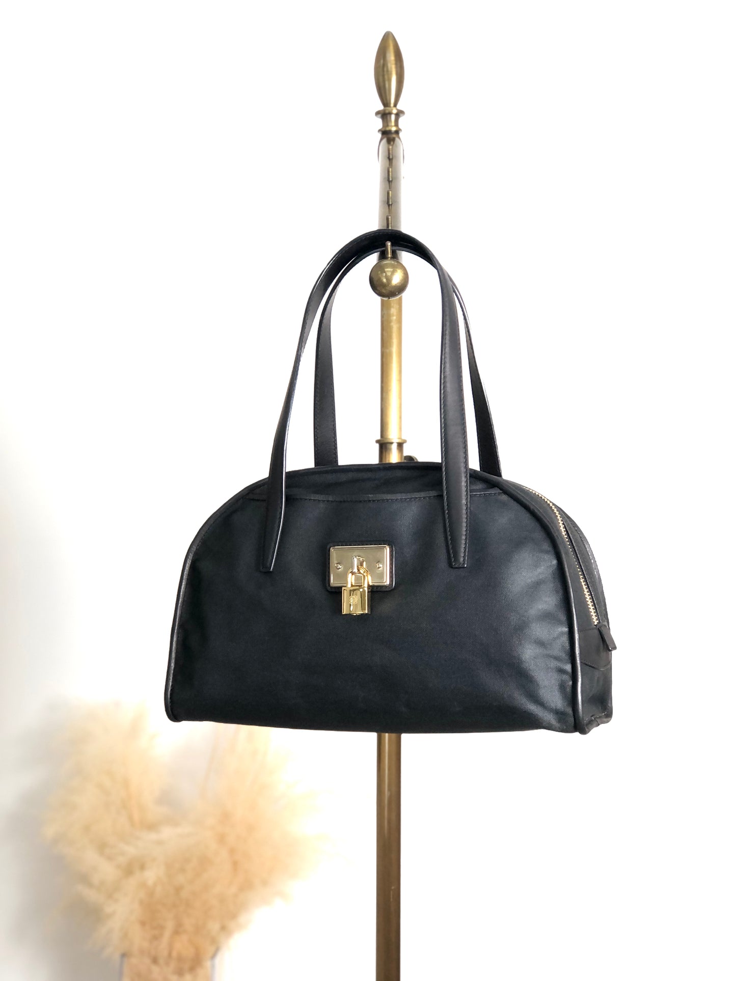 LOEWE Anagram Padlock Small Boston bag Handbag Black Vintage xazh3e