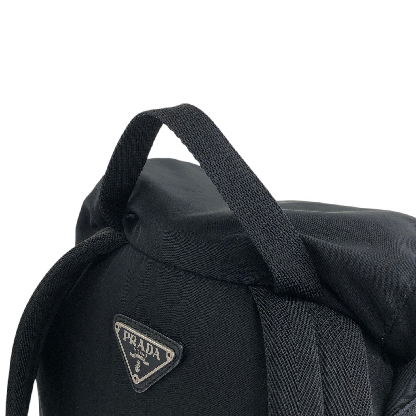PRADA Tessuto Triangle Logo Front Buckle Double Pocket  Backpack Black Vintage ept4gf