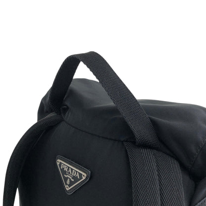 PRADA Tessuto Triangle Logo Front Buckle Double Pocket  Backpack Black Vintage ept4gf